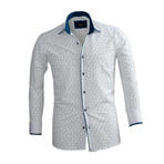 Floral Reversible Cuff Long-Sleeve Button-Down Shirt V1 // White + Blue (XL)