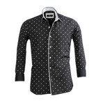 Floral Reversible Cuff Long-Sleeve Button-Down Shirt // Black + White (L)