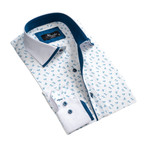 Floral Reversible Cuff Long-Sleeve Button-Down Shirt V1 // White + Blue (3XL)