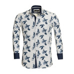 Floral Reversible Cuff Long-Sleeve Button-Down Shirt // White + Navy Blue (3XL)