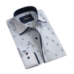 Paisley Reversible Cuff Long-Sleeve Button-Down Shirt // White + Light Blue (S)