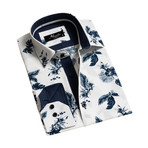 Floral Reversible Cuff Long-Sleeve Button-Down Shirt // White + Navy Blue (XL)