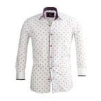 Reversible Cuff Long-Sleeve Button-Down Shirt // White + Purple (XL)
