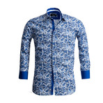 Paisley Reversible Cuff Long-Sleeve Button-Down Shirt V3 // White + Blue (L)