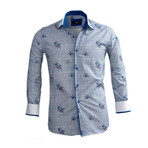 Floral Reversible Cuff Long-Sleeve Button-Down Shirt // Blue (L)