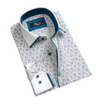 Paisley Reversible Cuff Long-Sleeve Button-Down Shirt V2 // White + Blue (L)