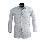 Paisley Reversible Cuff Long-Sleeve Button-Down Shirt // White + Light Blue (L)