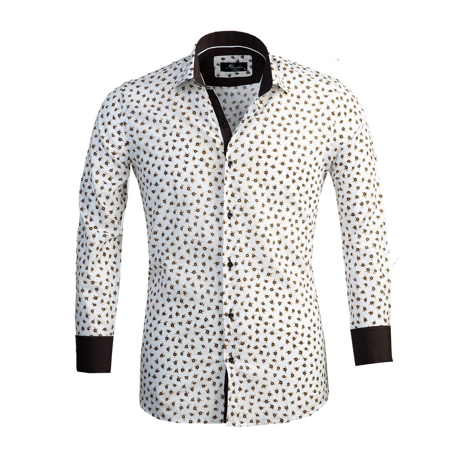 Floral Reversible Cuff Long-Sleeve Button-Down Shirt // White + Brown ...