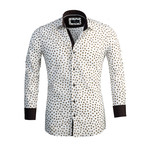 Floral Reversible Cuff Long-Sleeve Button-Down Shirt // White + Brown (3XL)