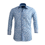 Floral Reversible Cuff Long-Sleeve Button-Down Shirt // Blue + Gray (3XL)