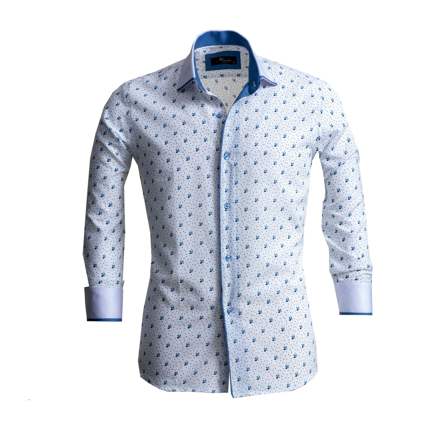 Reversible Cuff Long-Sleeve Button-Down Shirt // White + Light Blue ...