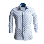 Reversible Cuff Long-Sleeve Button-Down Shirt // White + Light Blue (2XL)