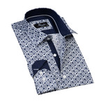 Floral Reversible Cuff Long-Sleeve Button-Down Shirt V2 // White + Blue (2XL)