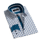 Floral Reversible Cuff Button-Down Shirt // White + Blue (3XL)