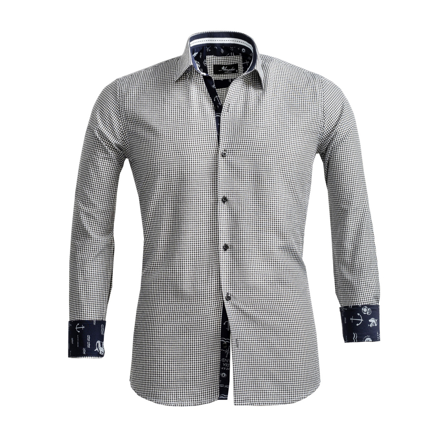 Checkered Reversible Cuff Button-Down Shirt // Black + White (2XL ...