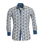 Paisley Reversible Cuff Long-Sleeve Button-Down Shirt V1 // White + Blue (XS)