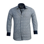 Floral Reversible Cuff Long-Sleeve Button-Down Shirt V2 // White + Blue (2XL)
