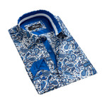 Paisley Reversible Cuff Long-Sleeve Button-Down Shirt V3 // White + Blue (M)