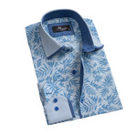 Floral Reversible Cuff Long-Sleeve Button-Down Shirt // Blue + Gray (XL)