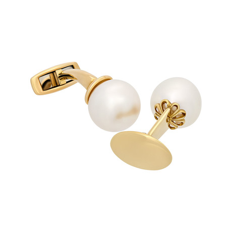 Assael 18k Yellow Gold Pearl Cufflinks // Store Display