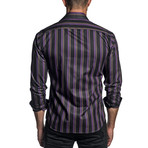 Long Sleeve Button-Up Shirt // Black + Purple Stripe (XL)