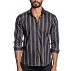 Long Sleeve Button-Up Shirt // Black + Navy Stripe (L)