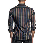 Long Sleeve Button-Up Shirt // Black + Navy Stripe (XL)
