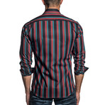 Long Sleeve Button-Up Shirt // Black Stripe (M)