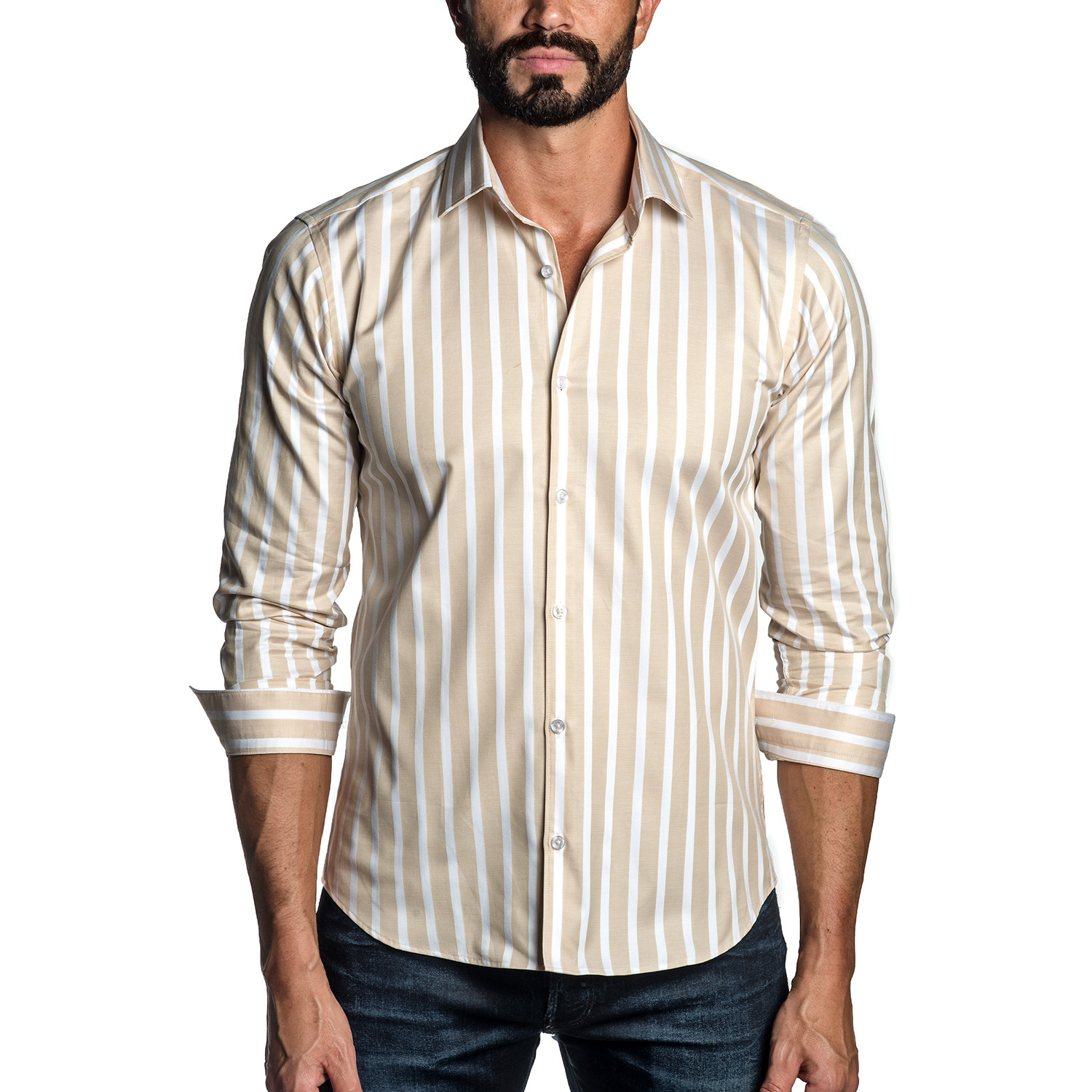 Long Sleeve Button-Up Shirt // Tan + White Stripe (2XL) - Jared Lang ...