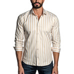 Long Sleeve Button-Up Shirt // Tan + White Stripe (M)