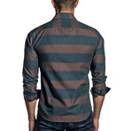 Long Sleeve Button-Up Shirt // Brown Stripe (M)