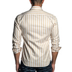 Long Sleeve Button-Up Shirt // Tan + White Stripe (M)
