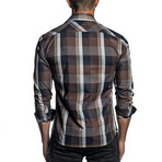Long Sleeve Button-Up Shirt // Brown Plaid (M)