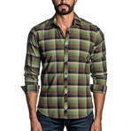 Long Sleeve Button-Up Shirt // Green + Navy Plaid (S)