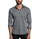Long Sleeve Button-Up Shirt // Gray + Black Stripe (XL)