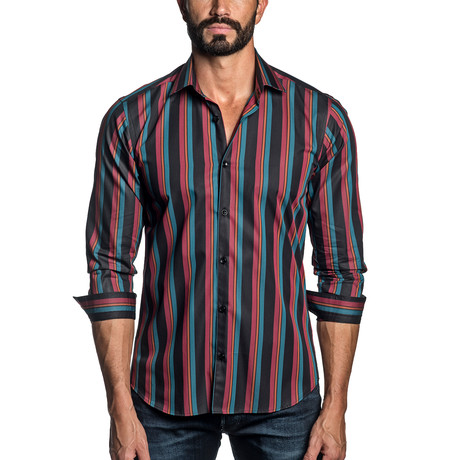 Long Sleeve Button-Up Shirt // Black Stripe (S)