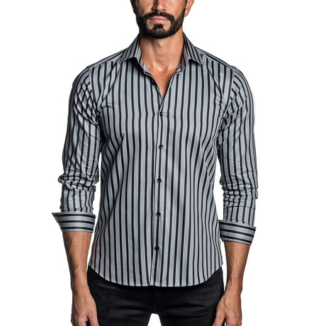 Long Sleeve Button-Up Shirt // Gray Stripe (S)