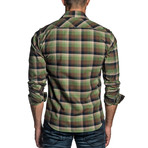 Long Sleeve Button-Up Shirt // Green + Navy Plaid (S)