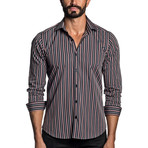 Long Sleeve Button-Up Shirt // Black + Pink Stripe (M)
