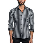 Long Sleeve Button-Up Shirt // White + Black Stripe (XL)