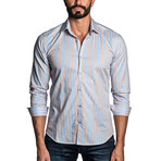 Long Sleeve Button-Up Shirt // Tan Stripe (M)