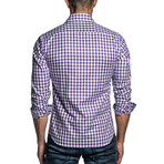 Long Sleeve Button-Up Shirt // Purple + White Check (L)
