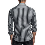 Long Sleeve Button-Up Shirt // Gray + Black Stripe (M)