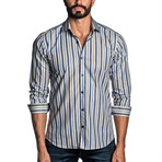 Long Sleeve Button-Up Shirt // Blue Stripe (L)