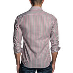 Long Sleeve Button-Up Shirt // Brown + Red Stripe (L)