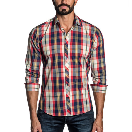 Long Sleeve Button-Up Shirt // Blue Plaid (S)