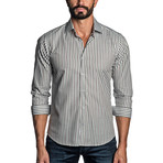 Long Sleeve Button-Up Shirt // Green + Brown Stripe (L)
