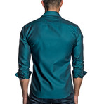Long Sleeve Button-Up Shirt // Green + Teal Jacquard (L)
