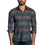 Long Sleeve Button-Up Shirt // Brown Stripe (M)