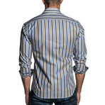 Long Sleeve Button-Up Shirt // Blue Stripe (M)